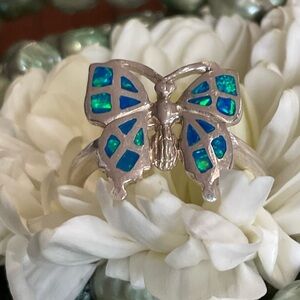 🦋Sterling Silver Butterfly Ring with OPAL INLAY Accents🦋🩵 SIZE 7.34